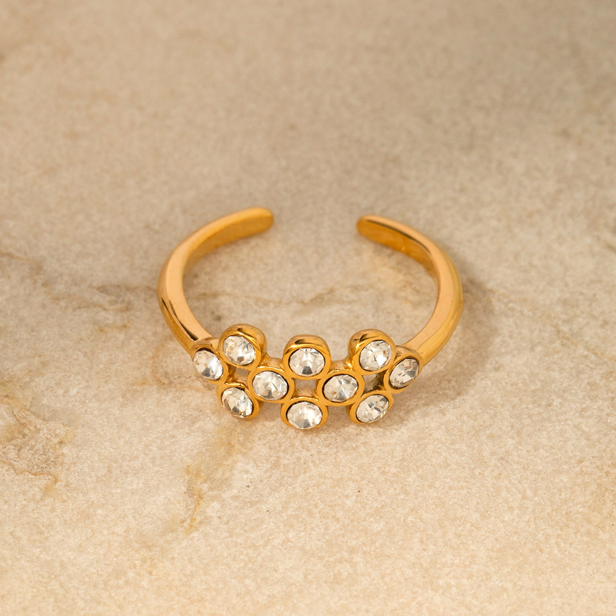 5pcs 18K Gold Plated Stainless Steel Inlaid With Natural Pearl Open Ring Does Not Fade All Matching Ring