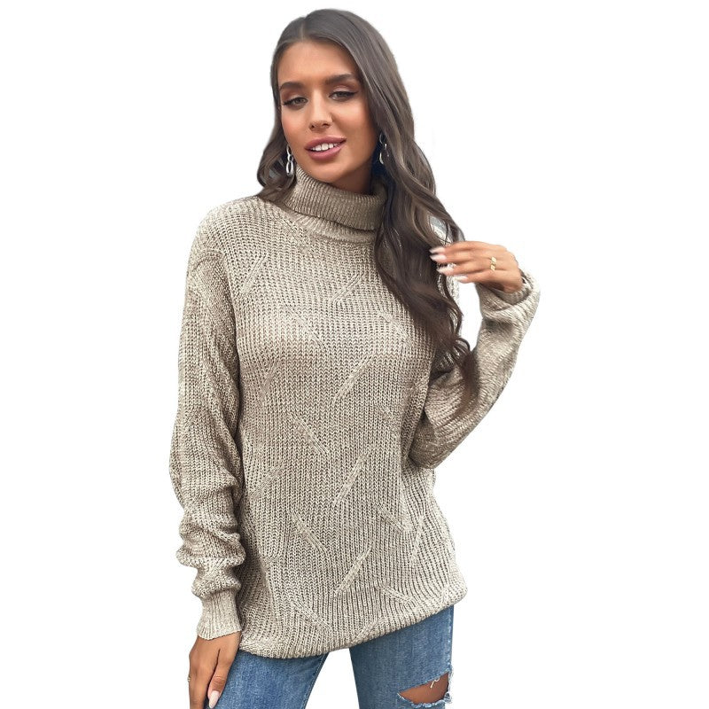 Autumn & Winter Casual Women's Loose Solid Color Long Sleeve Turtleneck Sweater
