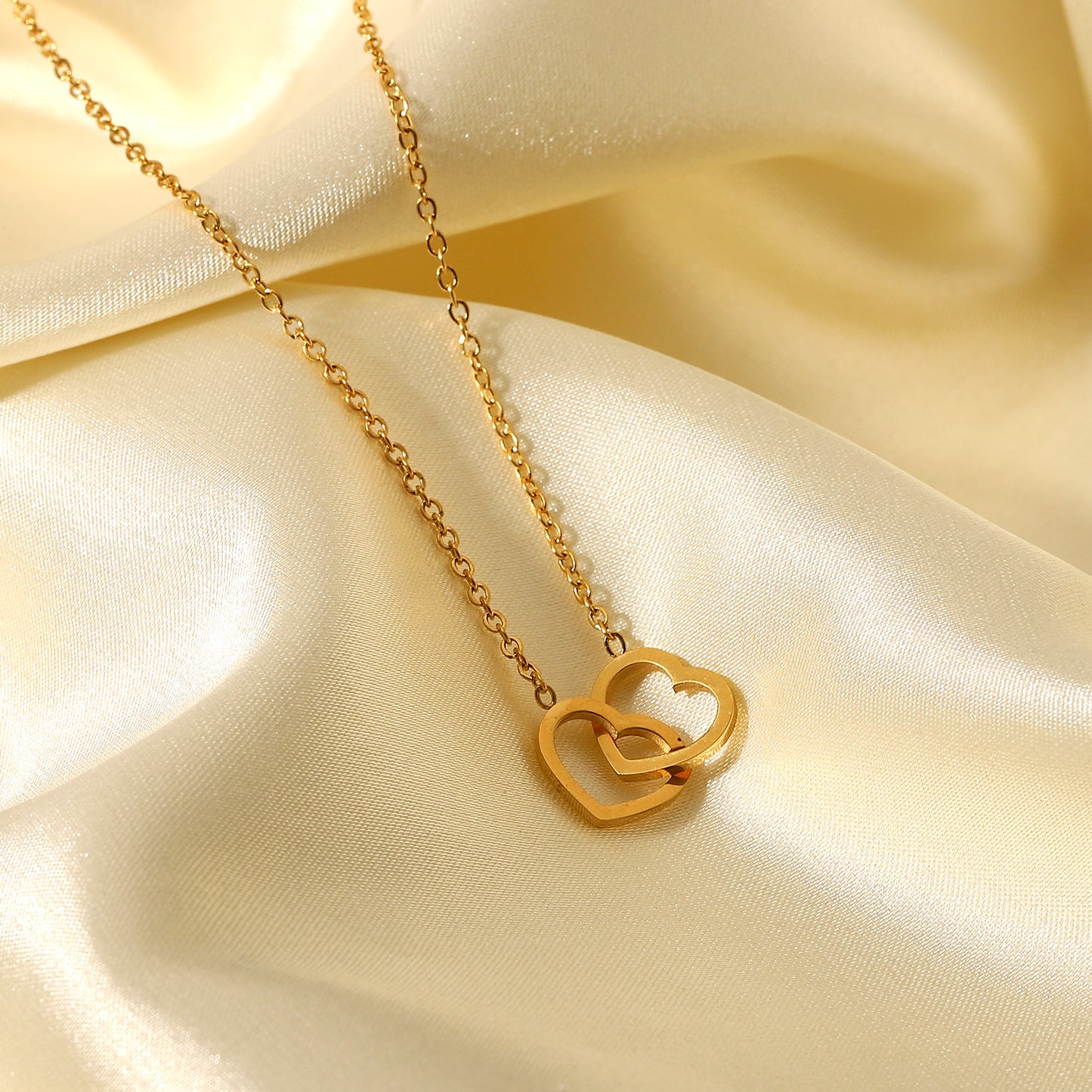 5pcs New Selling 18K Gold Stainless Steel Double Love Ring Necklace Fashion Heart Pendant Necklace For Women Necklaces