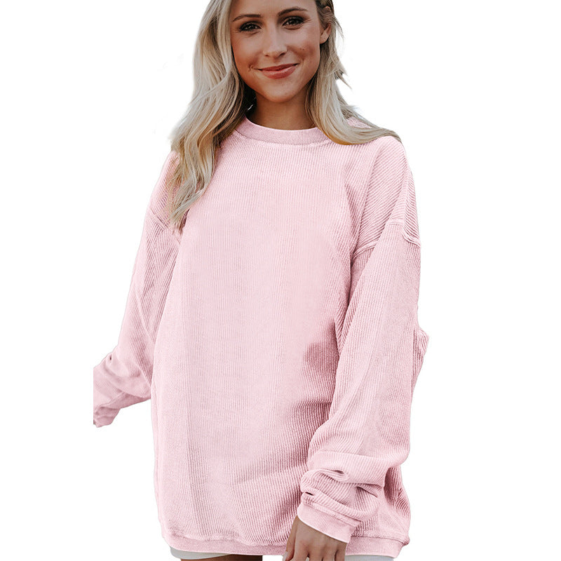 Letter-Printed Simple Hoodless Pullover Round Neck Hoodie Woman Solid Color Long Sleeve Undershirt Woman