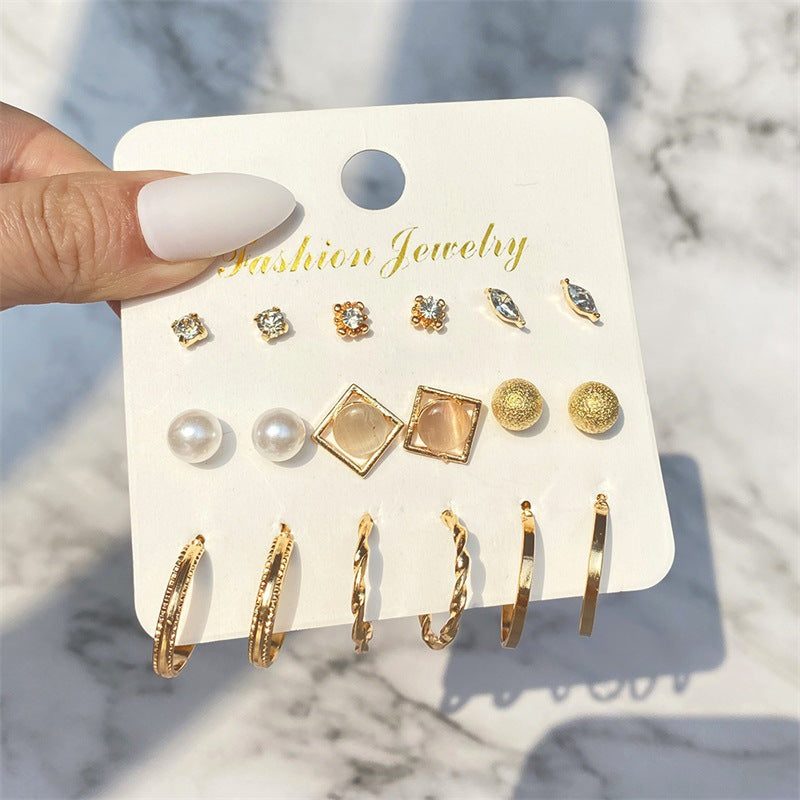 5 Sets New Retro Style Geometric Earrings 6 pairs Set Female Niche High-Grade Metal Stud Jewelry Set