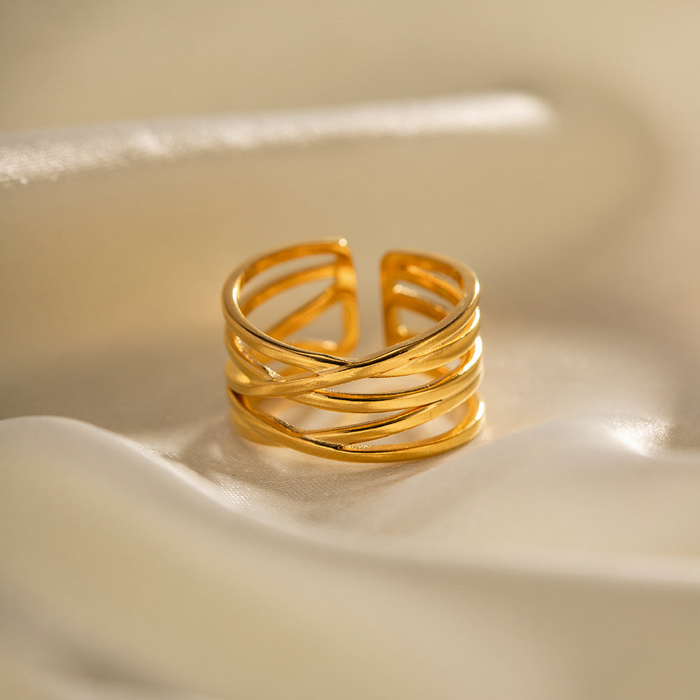 5pcs Style Simple 18K Gold-Plated Stainless Steel Open Ring Does Not Fade Niche Design All-Match Ring