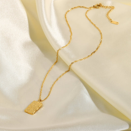 5pcs Necklace Embossed Texture Square Necklace Gold 316 Stainless Steel Vintage Texture Pendant Necklace