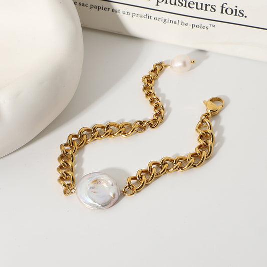 5pcs 18K Gold Plated Stainless Steel Baroque Light Bracelet Miami Cuban Chain Chunky Bracelet Jewelry
