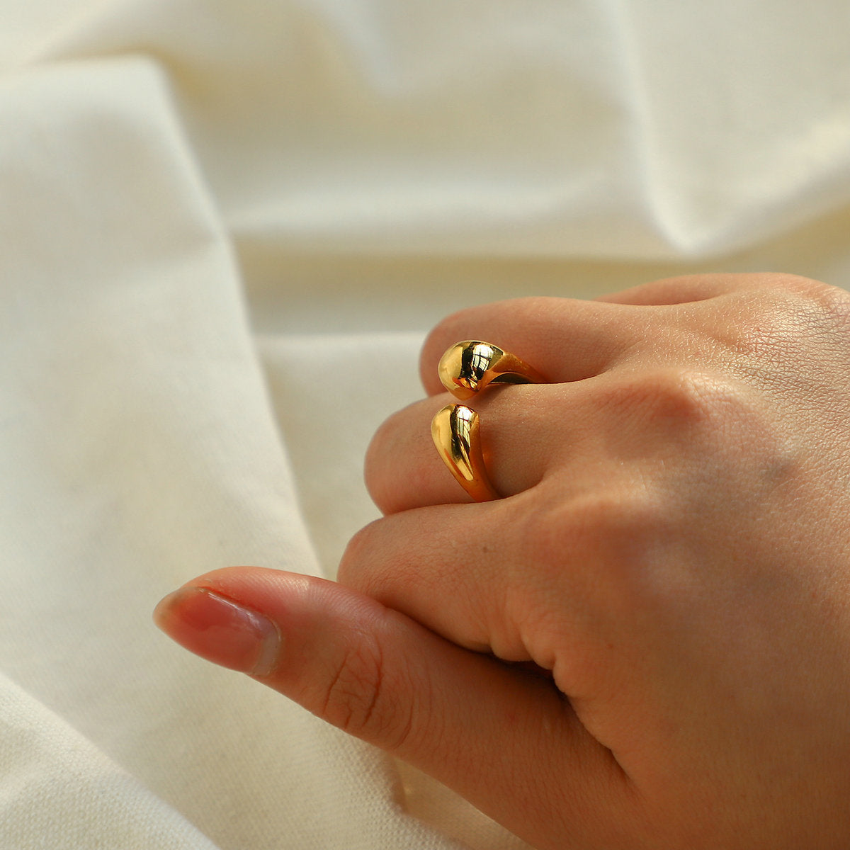 5pcs Fine Polished Gold Plated Stainless Steel Chunky Ring Women's Adjustable Open Ring Jewelry