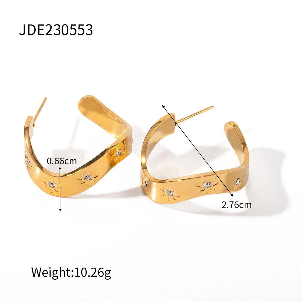 5pcs The Titanium Steel Earrings Fashion All-In-One 18K Gold Stainless Steel Earrings