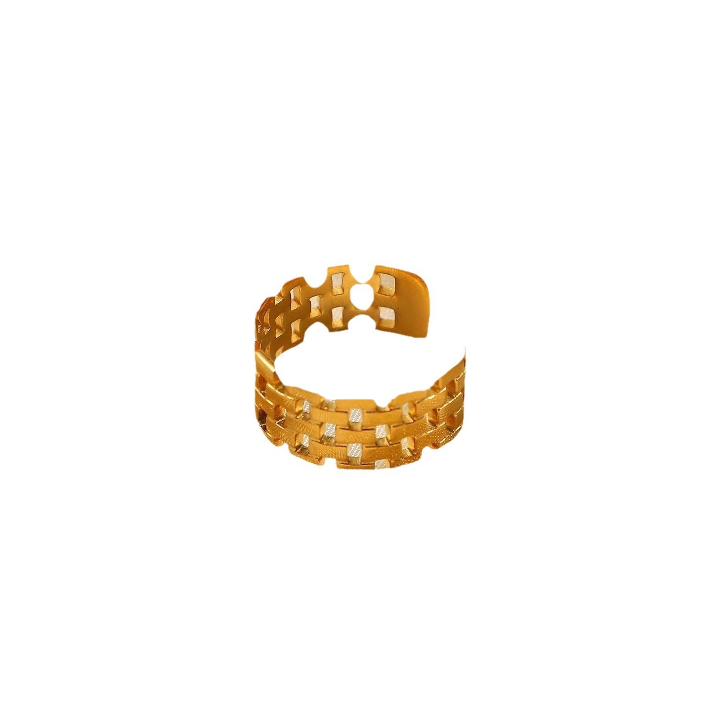 5pcs Fashion Wide Face Watch With Open Ring 18K Gold Plated Stainless Steel Ring For Women