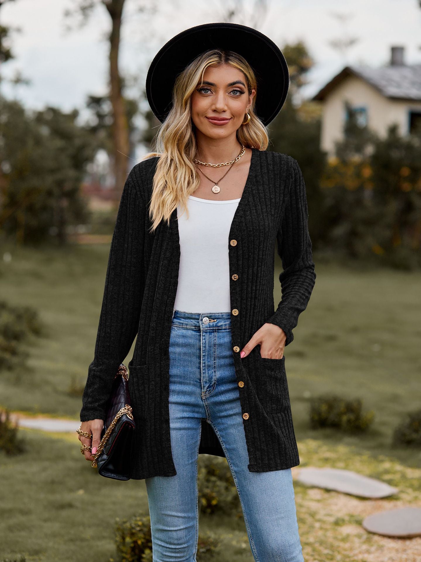 New Fall New Women's Women's Ground Wool Pit Strip Solid Color Long Sleeve Women Cardigan Coat