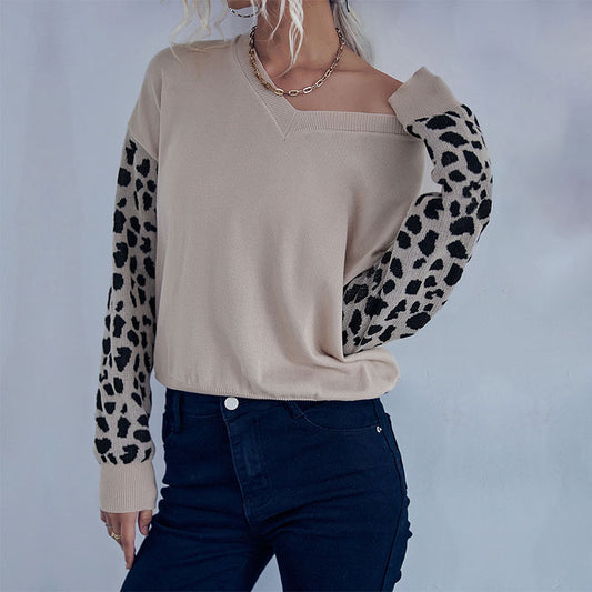 Autumn New Fashion Women's Leopard-Print Long-Sleeved Sweater Women