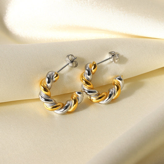5pcs 18K Gold-Plated Titanium Steel Earrings Silver Gold Connection Stainless Steel Torsion Ring Earrings Women's Jewelry