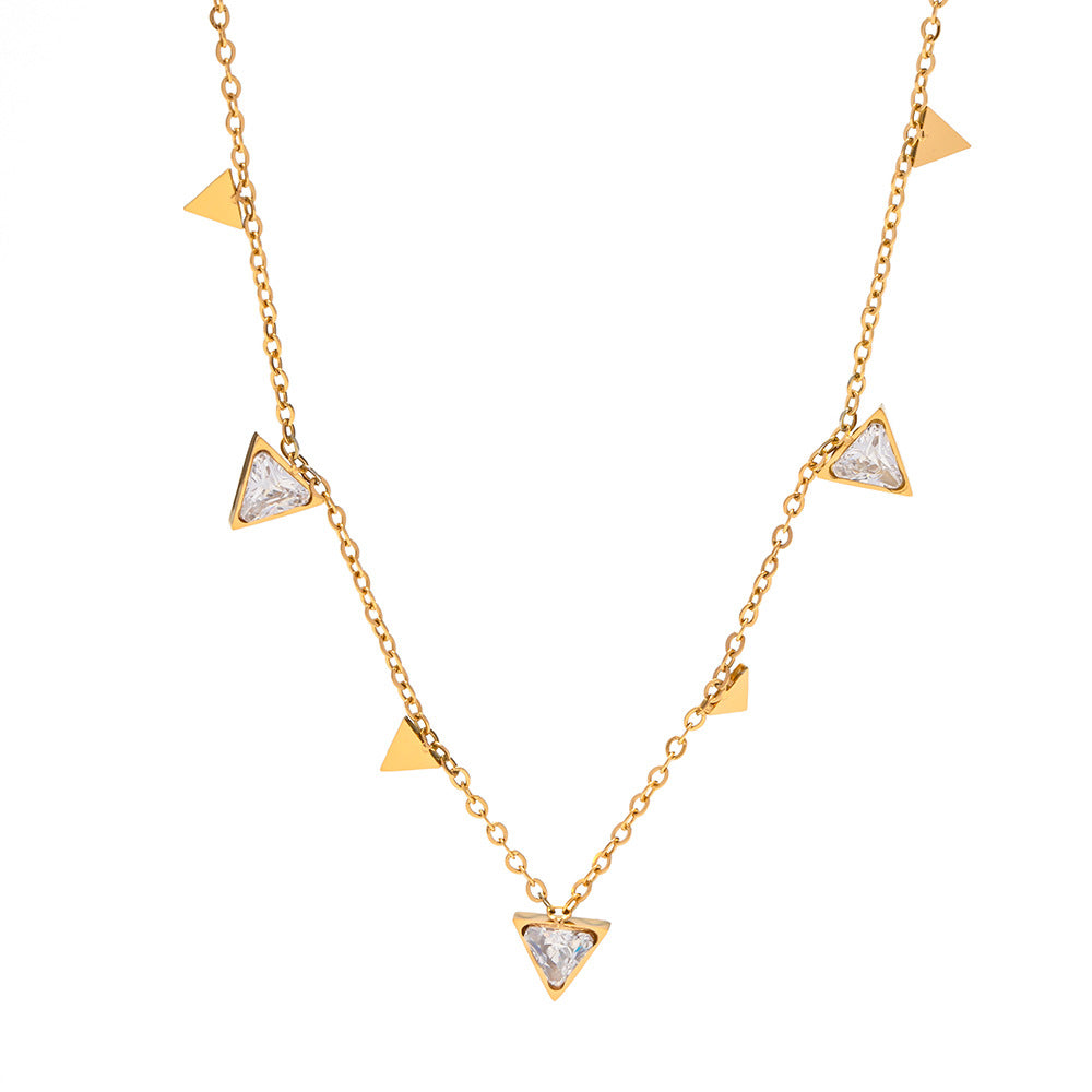 5pcs 18K Gold Stainless Steel Inset White Zircon Cone Geometric Choker Necklace Does Not Fade A Niche Jewelry