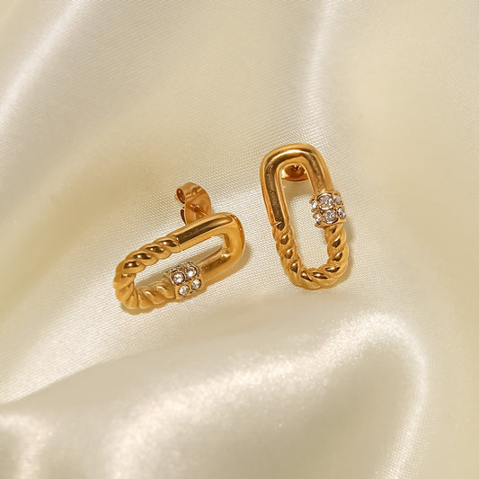 5pcs Stylish Vintage Titanium Steel Earrings For Women With Stainless Steel 18-Karat Gold Rectangular Twist Zircon Earrings