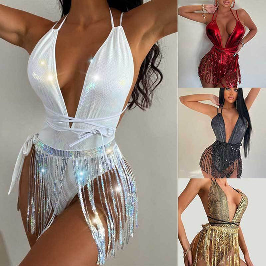 Women's New Sexy Deep V Swimsuit Ins Romantic Su One-Piece Swimsuit