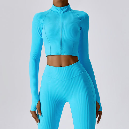 Autumn Quick Dry Long Sleeve Yoga Coat Threaded Zipper Fitness Coat Female Running Sports Coat