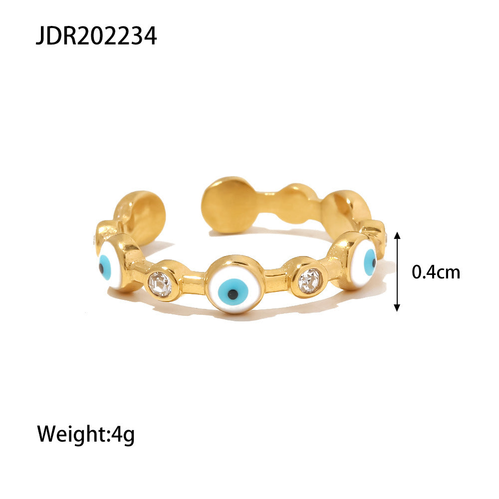 5pcs 18K Gold-Plated Stainless Steel Devil's Eye Open Ring Fashion All-Match Titanium Steel Ring Ring Ring Jewelry Women