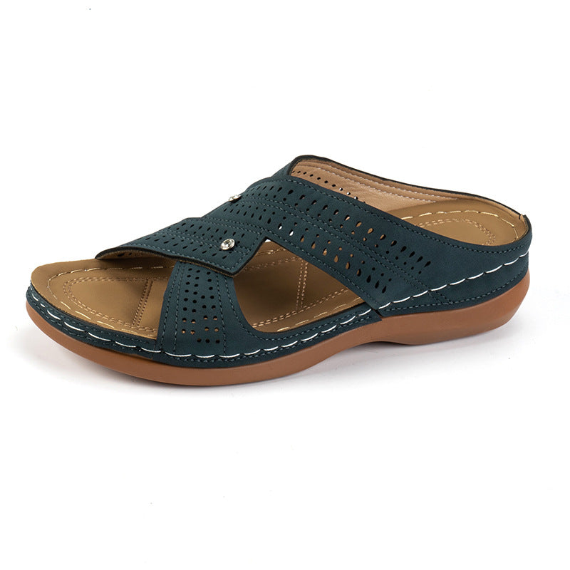 New Summer Large Size Slope Slippers Female Cross With Solid Color Car Sewing Thread Beach Sandals Female