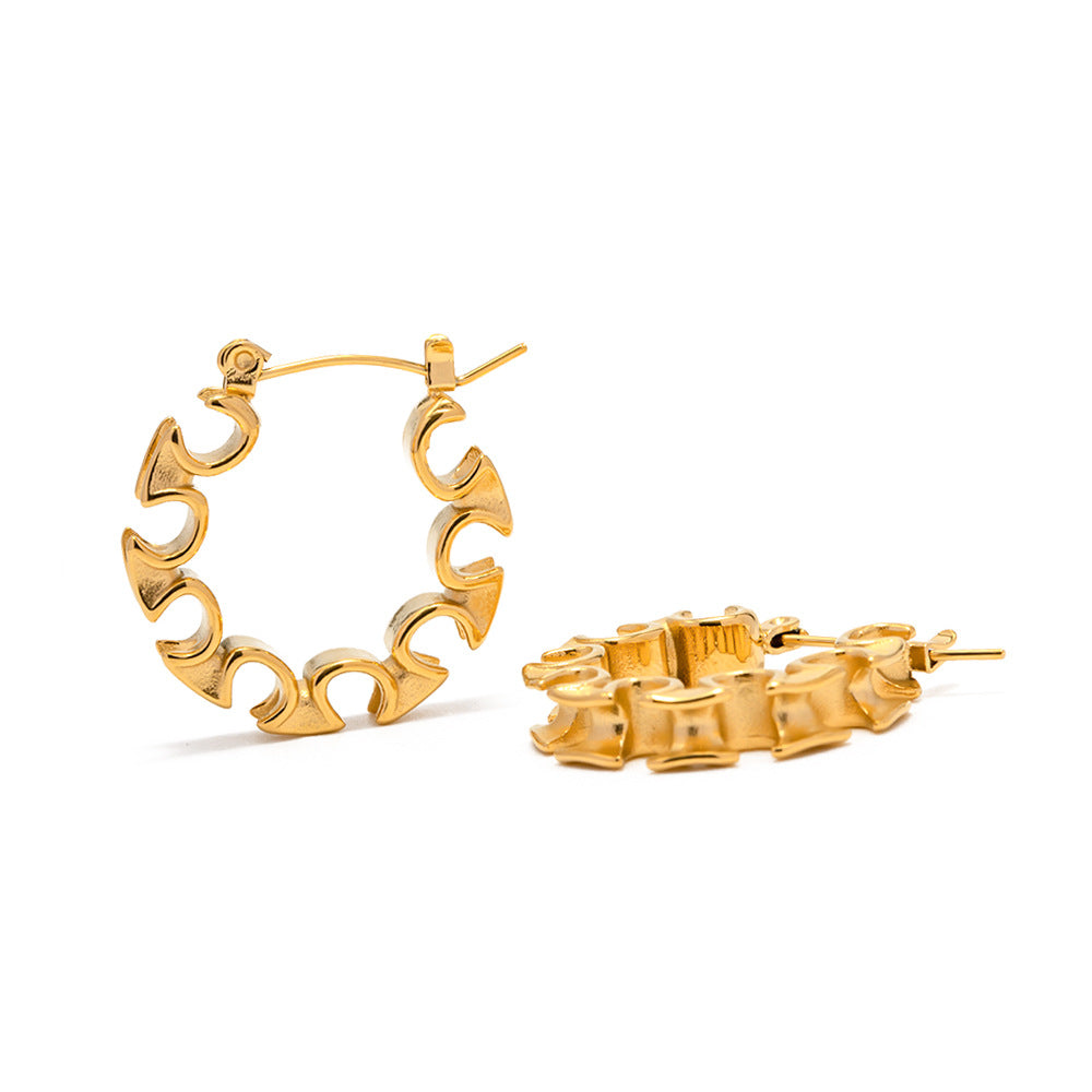 5pcs Stylish 18K Gold Stainless Steel Rule Double Symmetrical Earrings Stainless Steel Earrings Studs