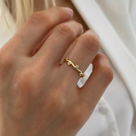 5pcs New Fine Style Ring 18K Gold Set With White Diamond Leaf Shape Opening Ring For Women