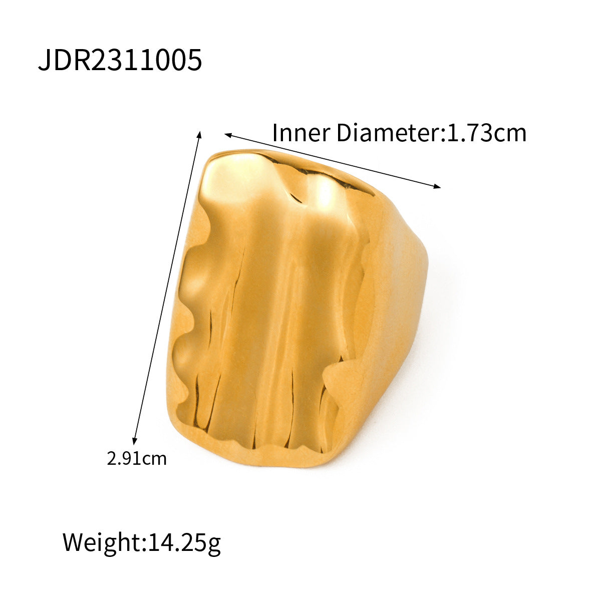 5pcs 18K Gold Stainless Steel Rectangular Embossed Ring No. 7