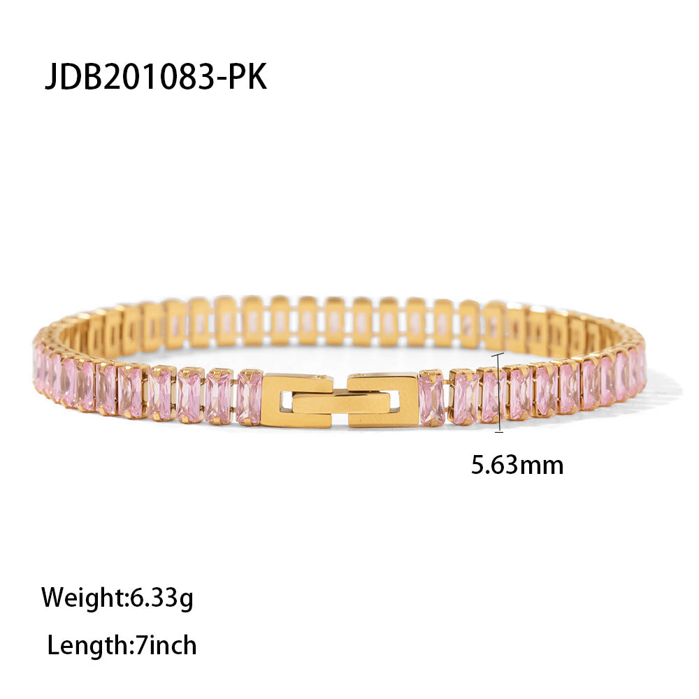 5pcs Popular With 18K Gold Plated Full Zircon Collar Stainless Steel Tennis Chain Zircon Bracelet Necklace Women's Style