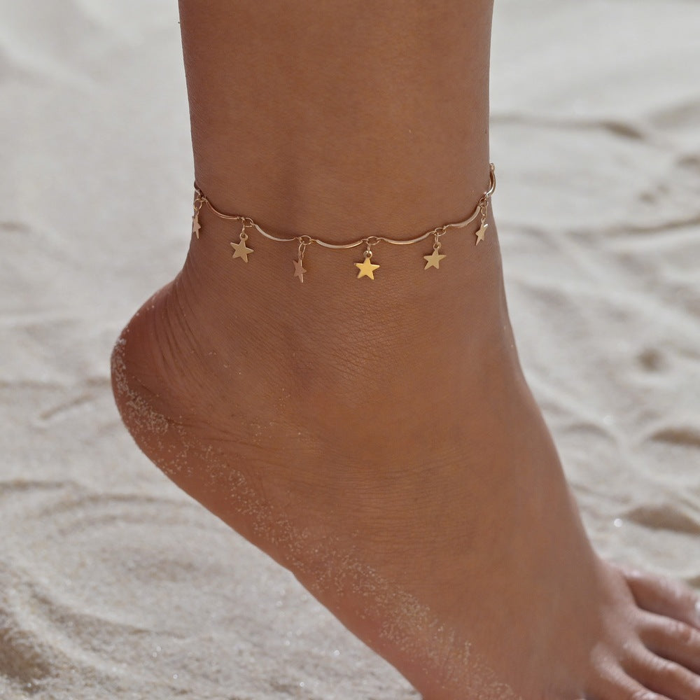 5 pcs Personalized Beach Metal Elements Simple Sequin Pentagon Star Anklet