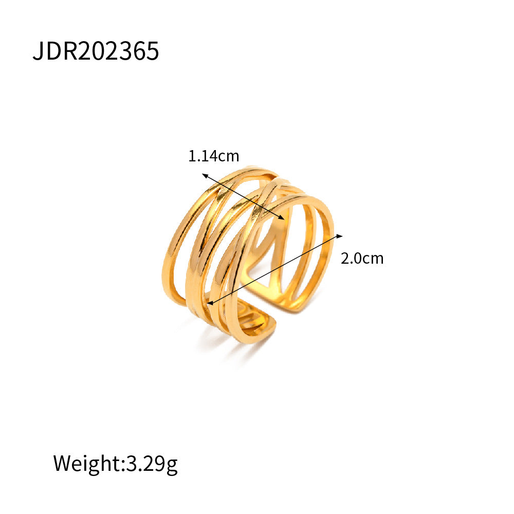 5pcs Style Simple 18K Gold-Plated Stainless Steel Open Ring Does Not Fade Niche Design All-Match Ring