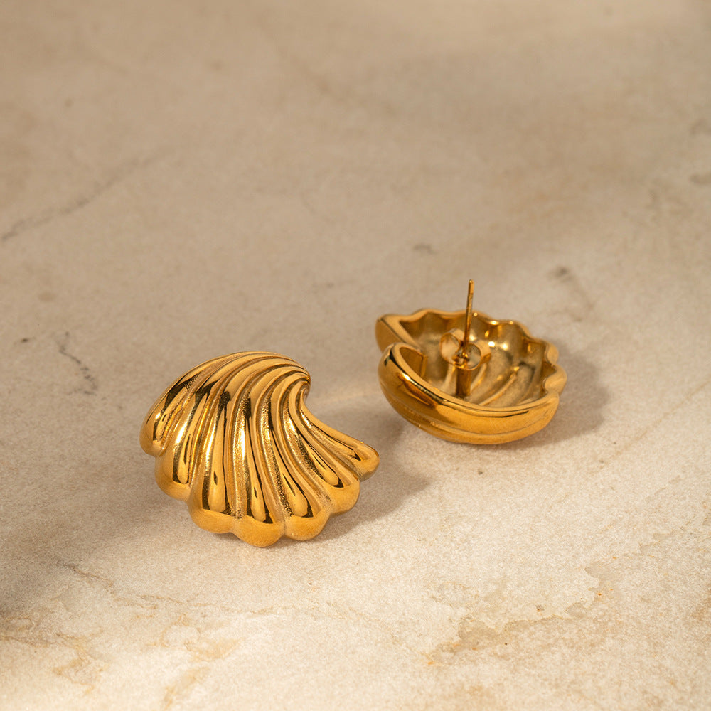 5pcs Geometry Titanium Steel Earrings 18K Gold Stainless Steel Shell Stud Earrings Fashion All-Match Earrings Earrings