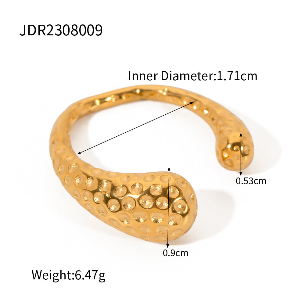 5pcs Titanium Steel Ring 18K Gold Stainless Steel Hammer Pattern Asymmetrical Open Ring Fashion Ring