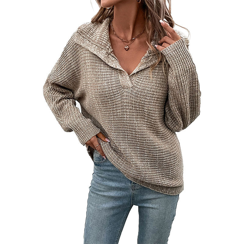 Fashion Women's Autumn And Winter New Solid Color Casual Long-Sleeved Lapel Sweater