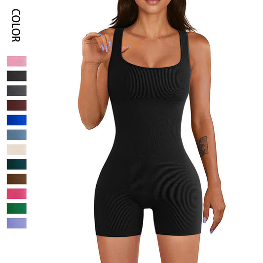 High-Waisted Body-Tight Exercise Jumpsuit Women's Summer Plus Size Yoga Jumpsuit Shorts With High Elastic Hips