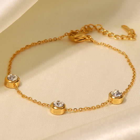 5pcs New Fashion Bracelet 18K Gold Plated Round Zircon Stainless Steel Bracelet Fashion Accessories