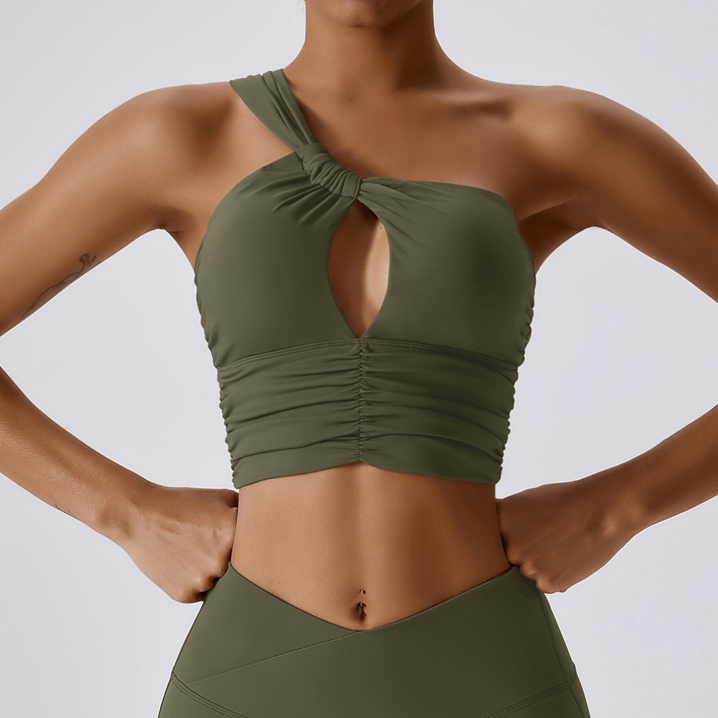 Quick Dry Naked Yoga Bra Oblique Shoulder Tight Sports Top Outdoor Running Fitness Yoga Wear