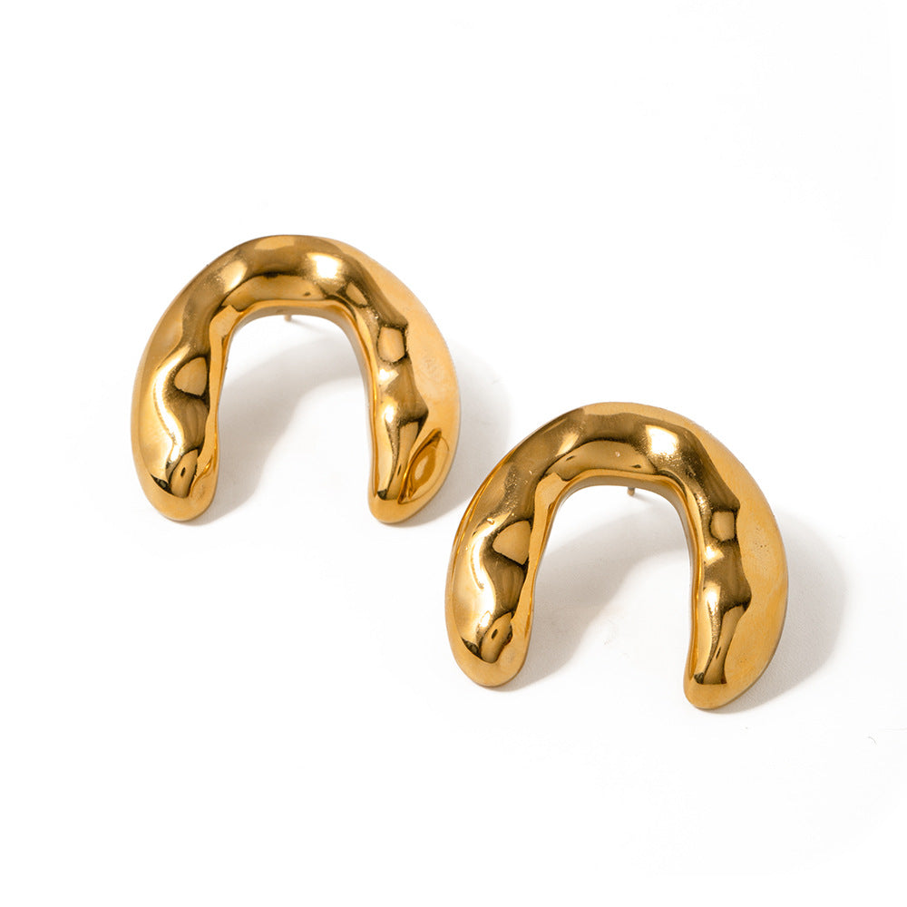 5pcs Gold Plated Stainless Steel Classic 18K Gold Stainless Steel Hammer Arch Earrings Women's Fashion Earring Accessories