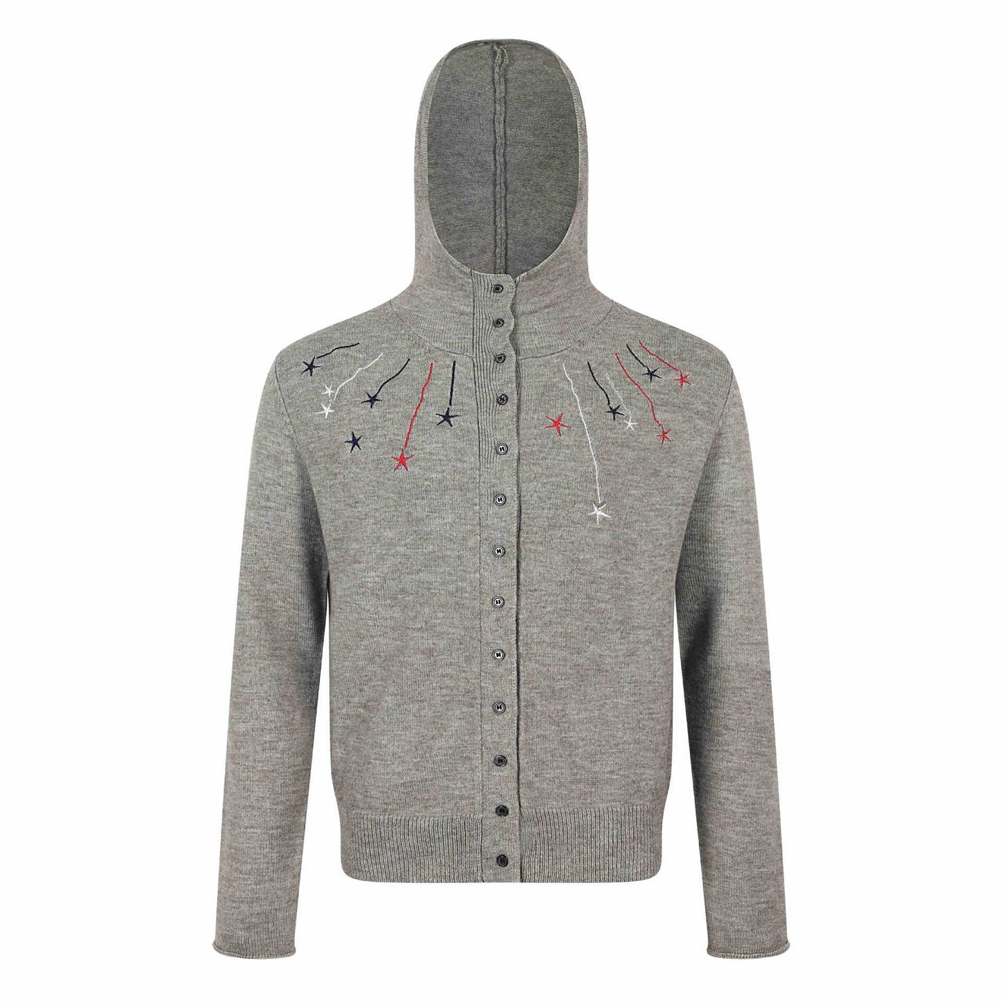 Knit Hooded Star Meteor Embroidery Cardigan High Neck Sweater Men