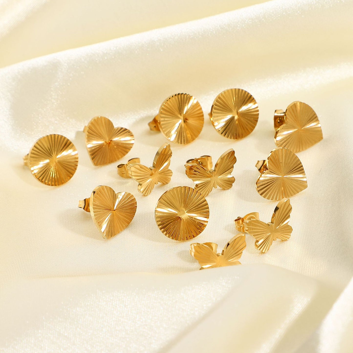 5pcs Gold Butterfly Round Heart-Shaped Earrings Drop 18K Gold Plated 316L Stainless Steel Titanium Steel Earrings Female