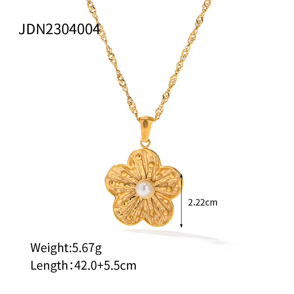 5pcs High-Grade Court Sense Titanium Steel Plated 18K Stainless Steel Double Flower Pendant Necklace Does Not Fade Necklace For Women Jewelry