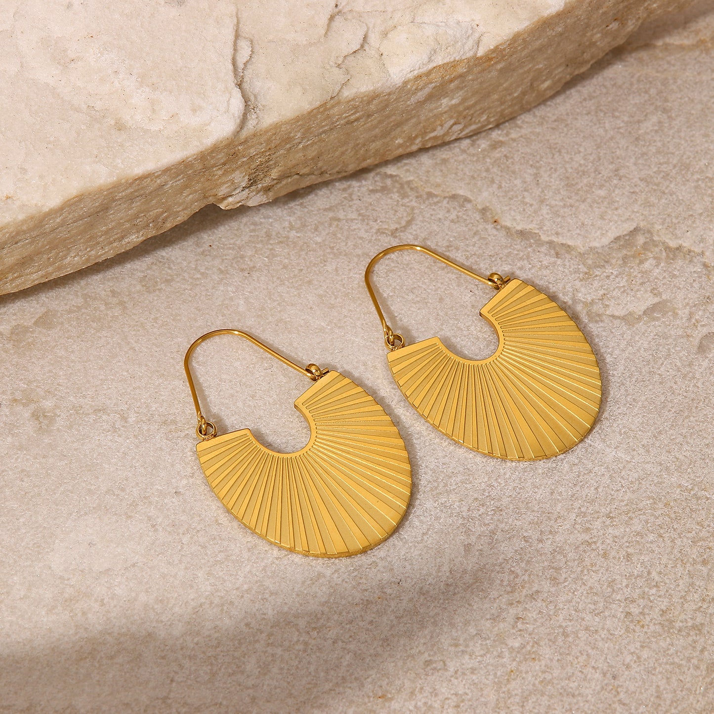 5pcs 18K Gold Stainless Steel Fan Ribbed Earrings Nordic Designer Titanium Steel Geometric Shape Fashion Earrings Jewelry Women