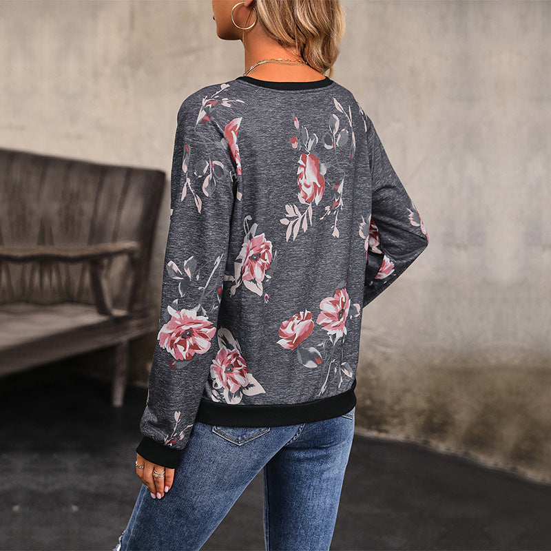 Autumn New Fashion Women Long Sleeve Printed Round Neck Hoodie