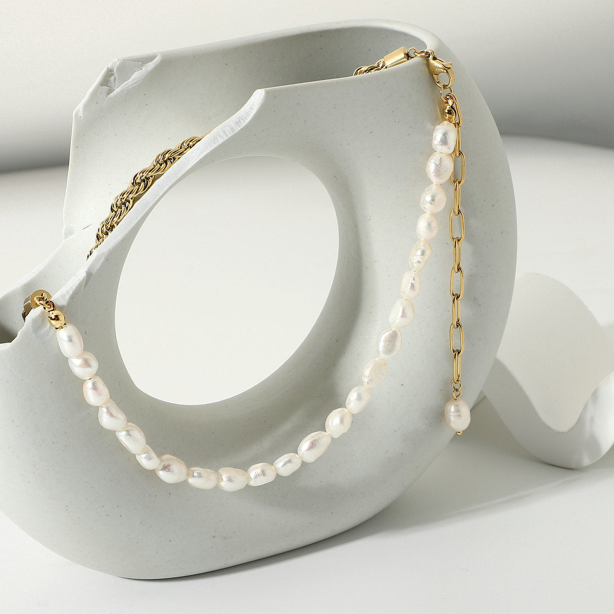 5pcs Necklace Natural Light Pearl 14K Gold Twist Chain Chain Stitching Choker Necklace