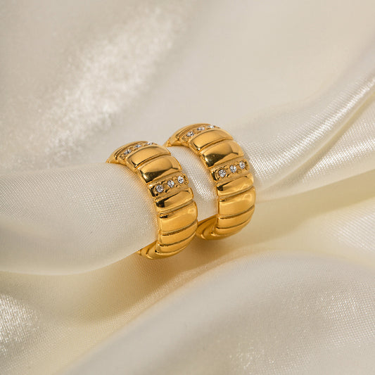 5pcs A Hot 18K Stainless Steel Diamond Bread Grain C Shaped Earrings Do Not Fade Jewelry