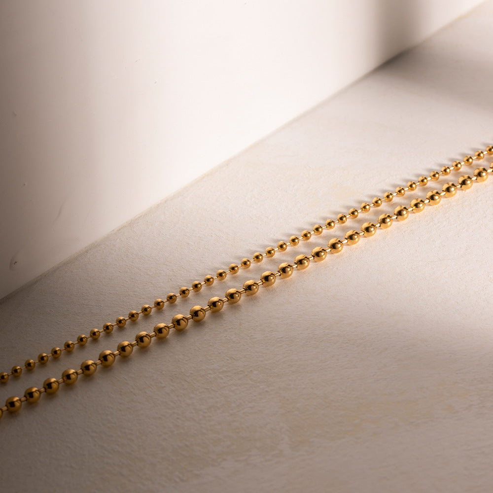 5pcs New Necklace Stainless Steel Temperament 18K Gold Stainless Steel Large Round Bead Small Round Bead Double Necklace Jewelry