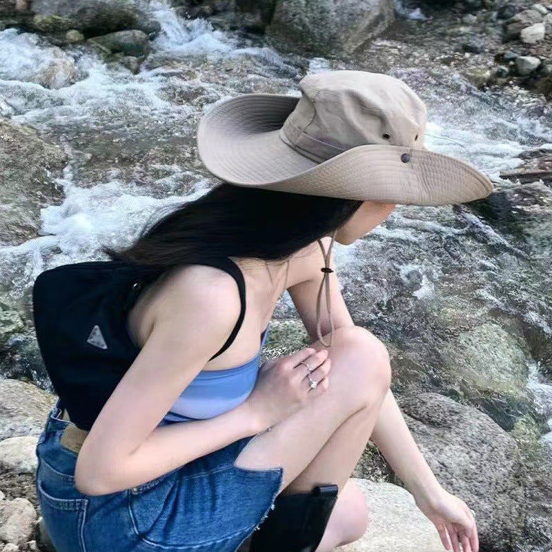 Western Cowboy Hat Female Summer Big Brimmed Day Fisherman Hat Sun Protection Outdoor Beach Tour Hiking Hat Male