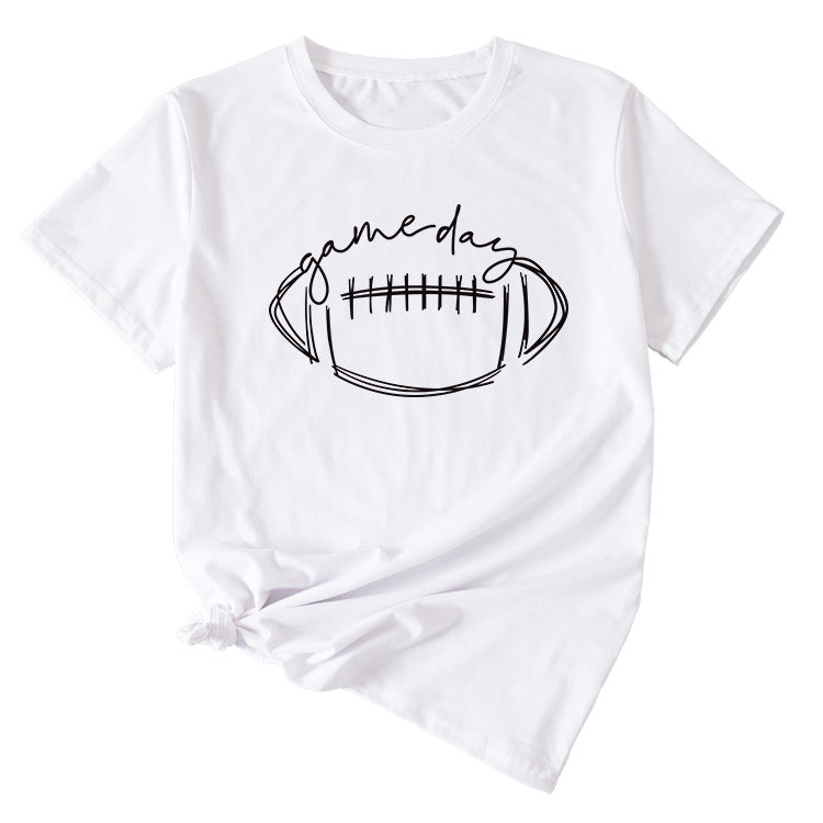 Wishgame Day Women's Casual Short Sleeve Top With Fun Rugby Pattern