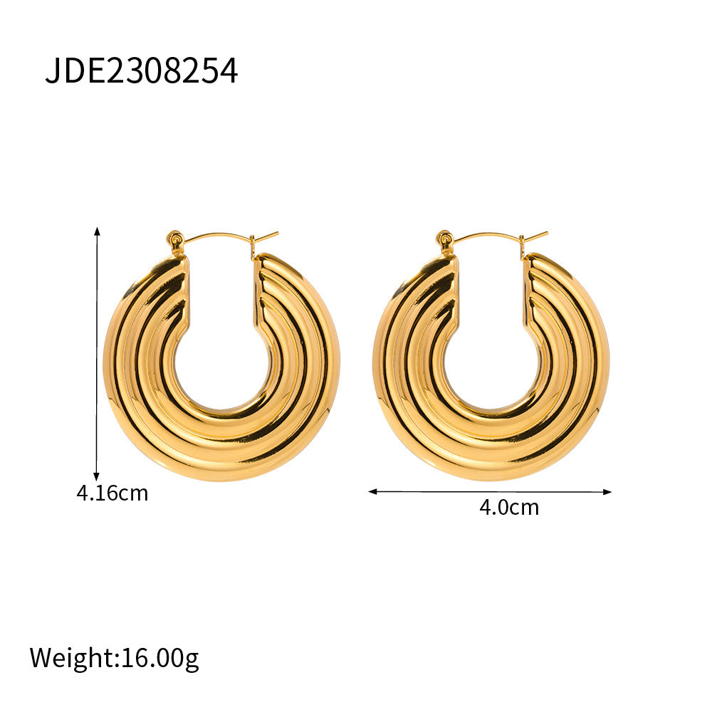5pcs Titanium Steel Lock Earrings Stud 18K Gold Stainless Steel Multi-Layer Loop Earrings Women's Earrings Punk Earrings
