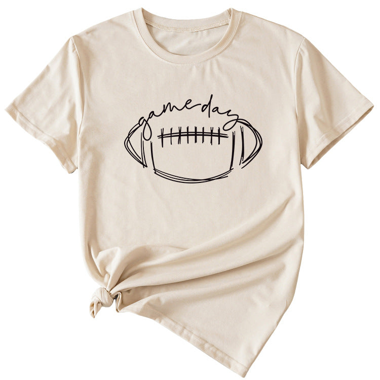 Wishgame Day Women's Casual Short Sleeve Top With Fun Rugby Pattern