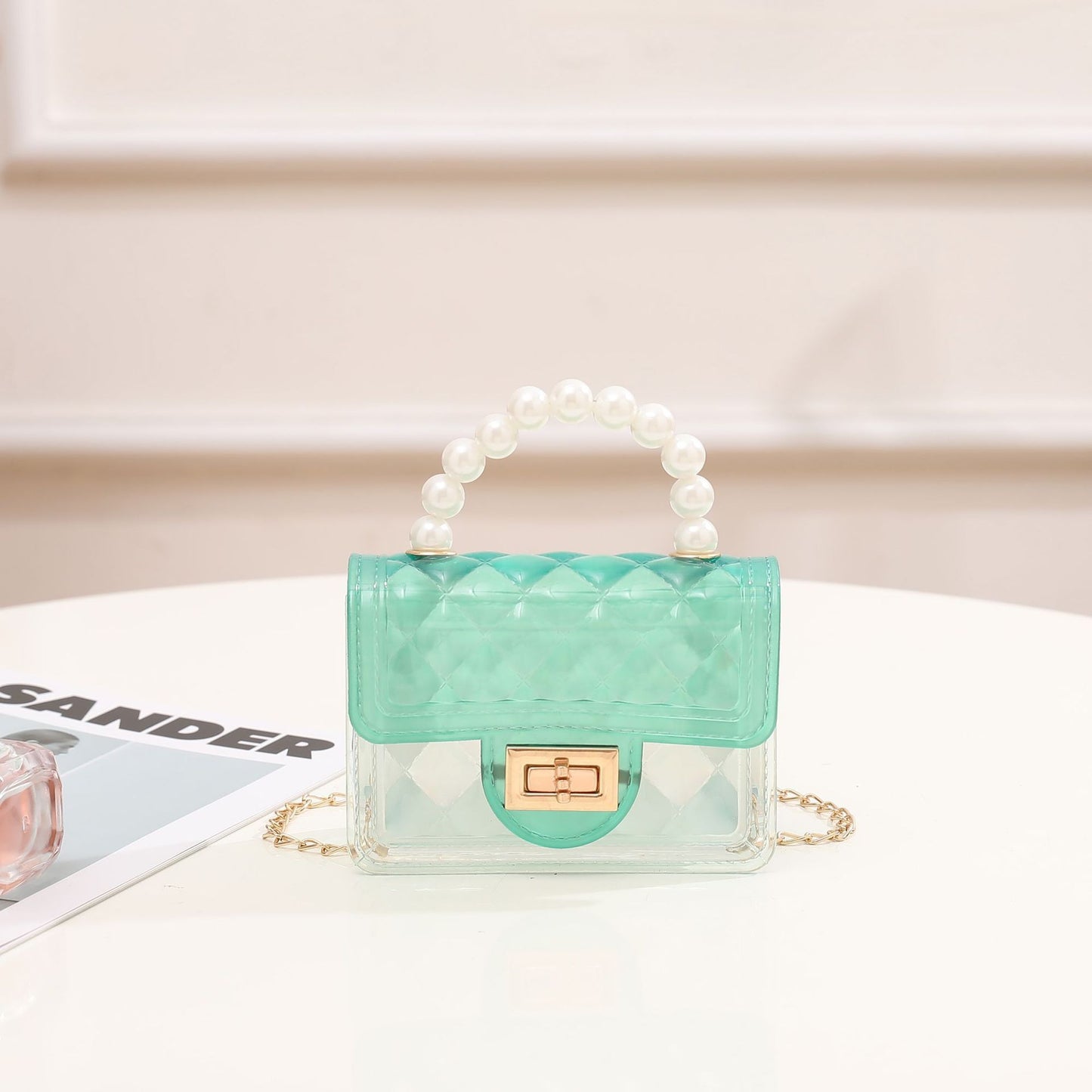 Summer New Transparent Jelly Bag Women's Handbag Pearl Chain Bag Single Shoulder Crossbody Bag Transparent Bag