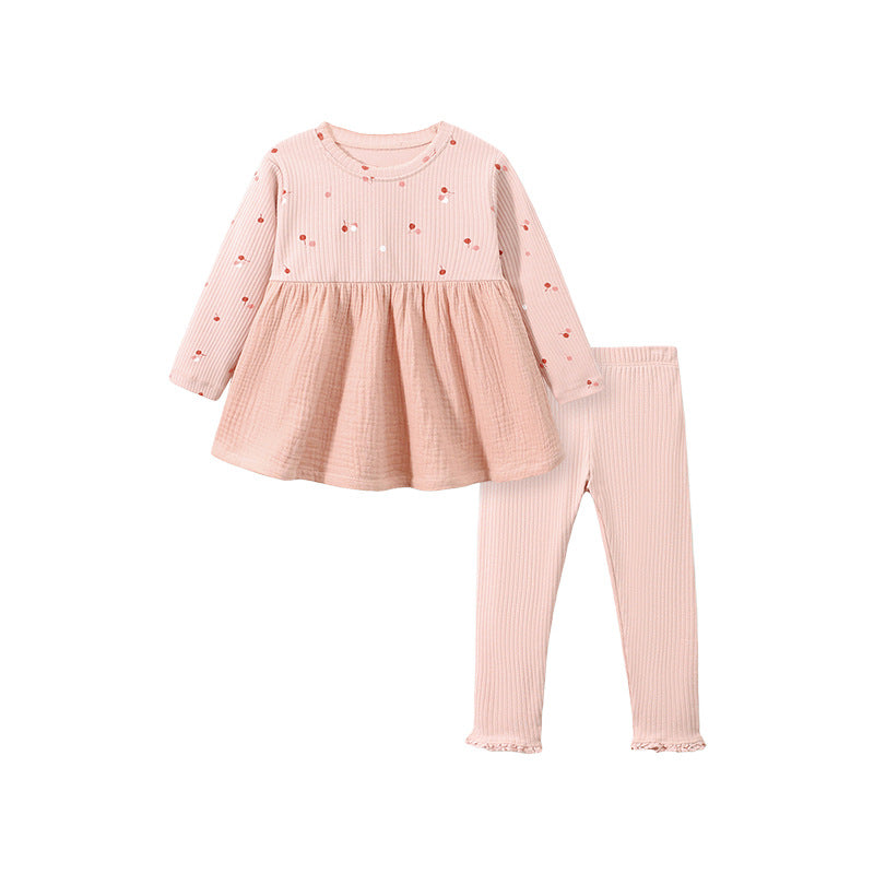 Autumn Girls' Set Children's Long-Sleeved Leggings Set Cute Girls' Dress Set