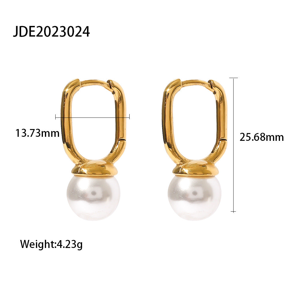 5pcs New Fashion Women All Titanium Steel Earrings 18K Gold Plated Stainless Steel U-Shaped Beaded Earrings Jewelry Women