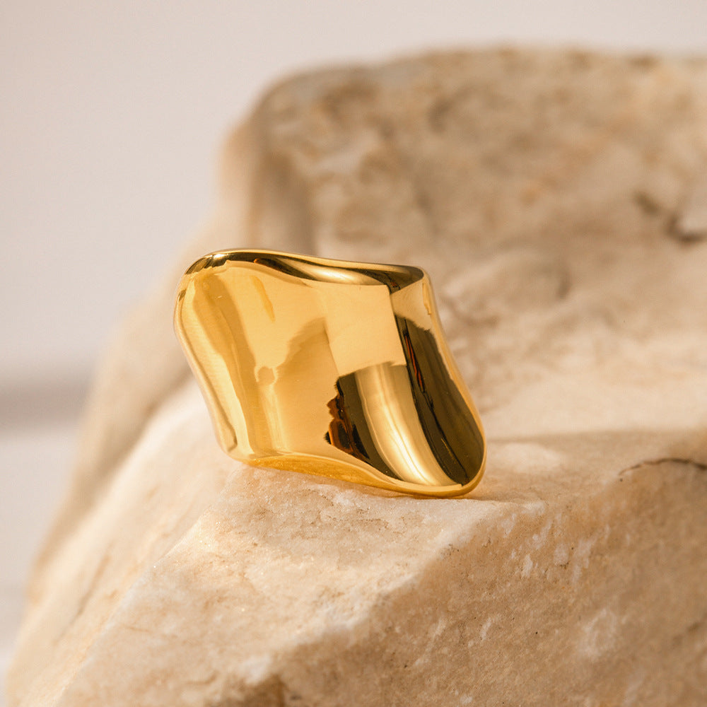 5pcs 18K Gold Stainless Steel Minimalist Wide-Face Ring Advanced Design Does Not Fade Jewelry