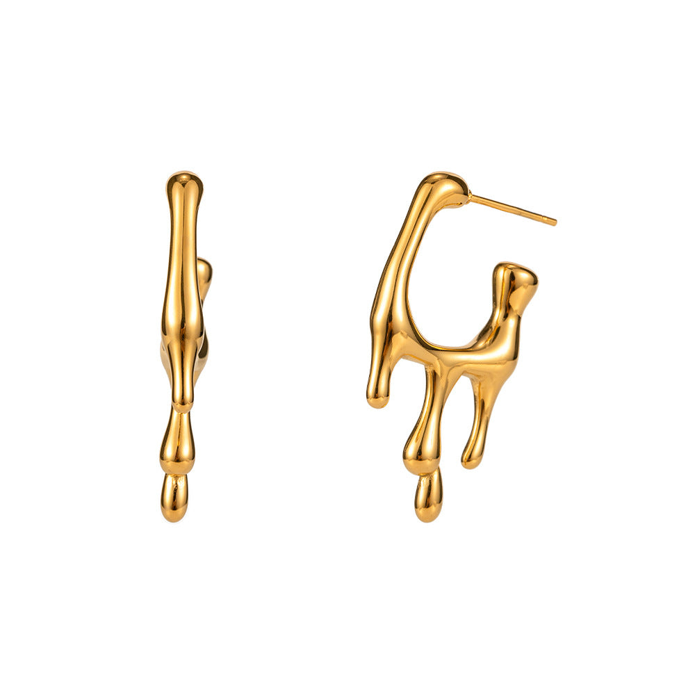 5pcs Popular Earrings 18K Gold Stainless Steel Liquid Shaped Stud Earrings Designed To Feel Non-Fading Earrings Batch